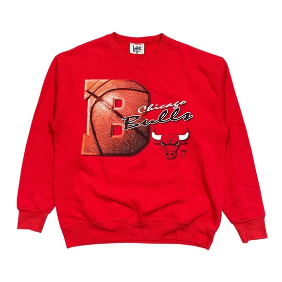 Vintage 90s Chicago Bulls Lee Made in USA Red Fleece Sweatshirt Mens XL - Picture 1 of 10